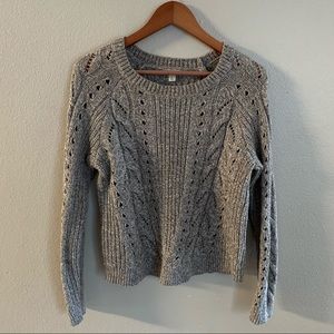 Lucky Brand Neutral Cable Knit Crew Cropped Sweater